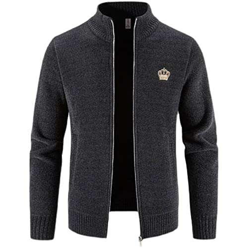 KEIZHUONIQIU Herren Strickjacke Cardigan Gestrickter Cardigan Mit Stehkragen Langarm Strickpullover Schwarze Strickmantel Zip Up Leisure Weisse Strickjacke Übergangsjacke Grobstrick Jacke von KEIZHUONIQIU