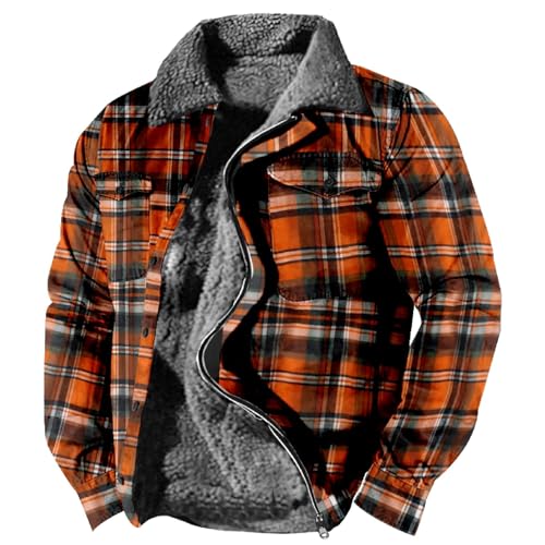 KEIZHUONIQIU Herren Winterjacke Fanellhemd Gefütterte Flanell Jacke Mit Reverskragen Kariertes Freizeit Karohemd Übergangsjacke Holzfällerjacke Warme Holzfällerhemd Mantel Fleece Jacket von KEIZHUONIQIU