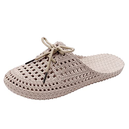 KEIZHUONIQIU Pantoletten Damen mit Fussbett Weich Sommer Schlappen Sandalen Badeschlappen Flache mit Absatz Hausschuhe Rutschfest Slide Atmungsaktive Flat Heel von KEIZHUONIQIU