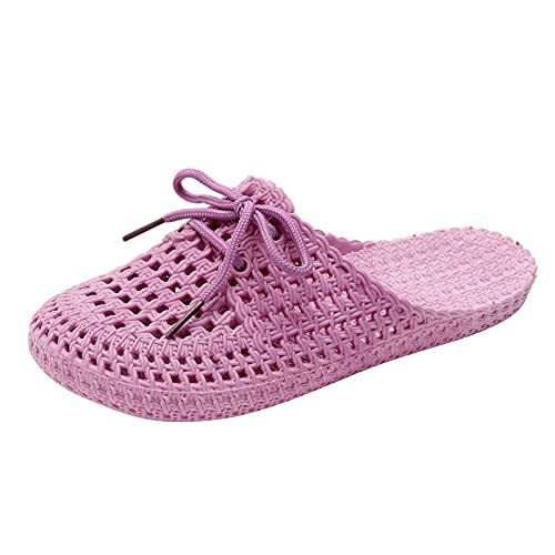 KEIZHUONIQIU Pantoletten Damen mit Fussbett Weich Sommer Schlappen Sandalen Badeschlappen Flache mit Absatz Hausschuhe Rutschfest Slide Atmungsaktive Flat Heel von KEIZHUONIQIU