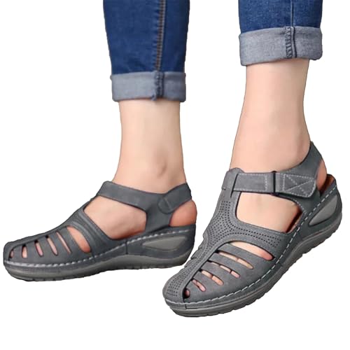 KEIZHUONIQIU Sandalen mit dicker Sohle für Frauen, weiches, geschlossene Zehen, Vintage-Anti-Rutsch-Sandalen, dicke Sohle, Premium-Schuhe, hohle Sandalen Snowboard Schuhe Damen 39 (Grey, 38) von KEIZHUONIQIU