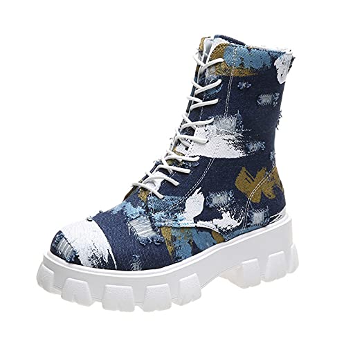 KEIZHUONIQIU Schuhe Damen Stiefeletten Braun Slip-on Retro Atmungsaktive Damenstiefel mit dicken Sohlen Modeschuhe Damenstiefel Winterstiefel Winterschuhe Wanderstiefel von KEIZHUONIQIU