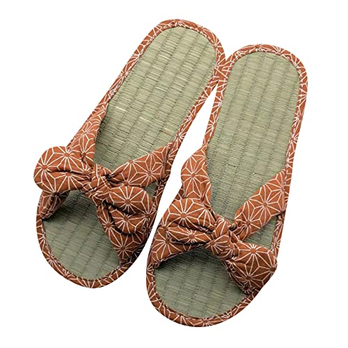 KEIZHUONIQIU Sommer Schlappen Damen Weiche Strohpantoffeln Stickerei Zimtlatschen Bequeme Sandalen Strohschuhe Badelatschen Badeschlappen Elegant Boho Strandsandalen von KEIZHUONIQIU