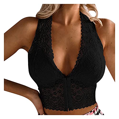 KEIZHUONIQIU Sport BH Sexy Damen Push up BH ohne Bügel Spitze BH Halfter Bralette Damen Neckholder Dessous Frauen Bustier Spitzen Bra Nahtlose Umstands BH Spaghettiträger Cross Back Design, M von KEIZHUONIQIU