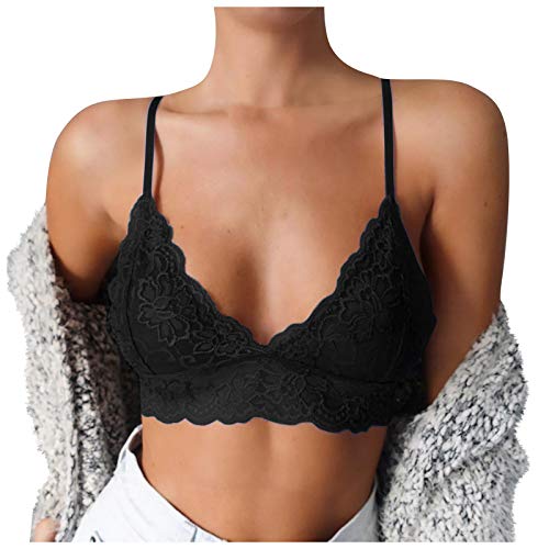 KEIZHUONIQIU Sport BH ohne Bügel Push Up-Große Größen Spitze BHS Damen Frauen Übergröße Vest Crop Wireless BH Dessous Sexy V-Ausschnitt Unterwäsche Unterhemd Reizwäsche, XL von KEIZHUONIQIU