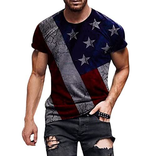 T-Shirts Herren Sommer USA Flagge Aufdruck Tshirt Basic Kurzärmliges T Shirts Regular Fit Hemden Shirts Streetstyle Tops von KEIZHUONIQIU