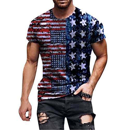 T-Shirts Herren Sommer USA Flagge Aufdruck Tshirt Basic Kurzärmliges T Shirts Regular Fit Hemden Shirts Streetstyle Tops von KEIZHUONIQIU