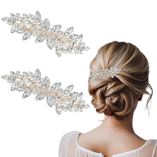 2 Stück Diamant-Haarspangen für Damen, Goldene Strass-Haarclips, Elegante Haaraccessoires für Hochzeit, Party und Alltag von KEJOL