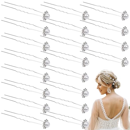 KEJOL 20 Perlen-Haarklammern, elegante Haarnadeln mit Strass, Blumen-Haarschmuck für Damen und Mädchen, Hochzeit, Party, Alltag (Weiß) von KEJOL