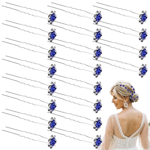 KEJOL - 20 Stück Haarnadeln mit Strassblumen, elegante Haarnadeln für Hochzeit, Brautjungfern und Damen | Royalblaue Haaraccessoires für Party, Hochzeit und Alltag von KEJOL