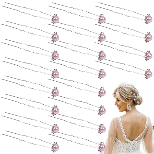 KEJOL 20 Stück Perlen-Haarnadeln, elegante Hochzeits Haarnadeln mit Strass, Blumen Haarschmuck für Damen und Mädchen, Hochzeit, Party, Alltag (Rosa) von KEJOL