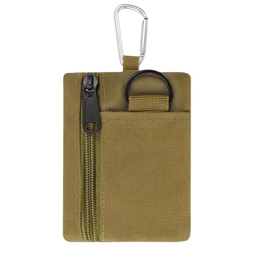 KEJOL Münzbörse, kleine Münzbörse aus Canvas mit Schlüsselring und Karabiner, Reißverschluss Mini-Tasche für Damen und Herren (Khaki) von KEJOL