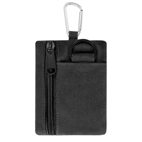KEJOL Münzgeldbörse, kleine Canvas-Geldbörse mit Schlüsselring und Karabiner, kompakter, tragbarer Mini-Beutel für Damen und Herren (Schwarz) von KEJOL