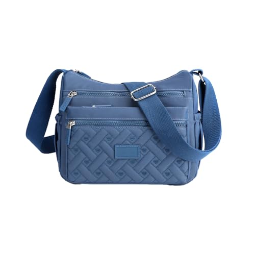 KEKUBUWE Umhängetasche mit mehreren Fächern, Große, wasserdichte Nylon-Umhängetasche, Damenhandtasche (Blue,One Size) von KEKUBUWE