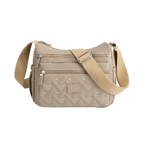 KEKUBUWE Umhängetasche mit mehreren Fächern, Große, wasserdichte Nylon-Umhängetasche, Damenhandtasche (Khaki,One Size) von KEKUBUWE