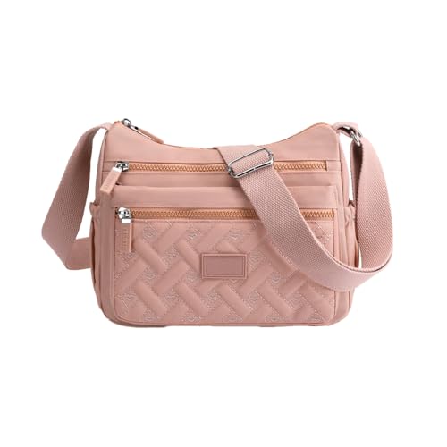 KEKUBUWE Umhängetasche mit mehreren Fächern, Große, wasserdichte Nylon-Umhängetasche, Damenhandtasche (Pink,One Size) von KEKUBUWE
