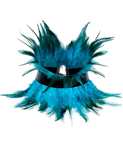 keland Gothic Natürliche Feder Kropfband Hals Wrap Steampunk PU Leder Halsband für Kostüm Zubehör (Säure blau) von keland