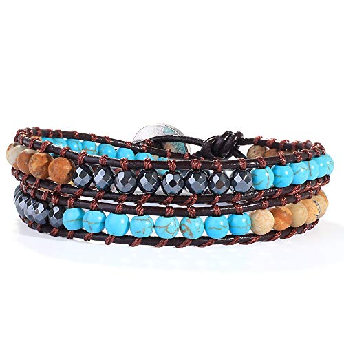 KELITCH 2 Wickelt Armbänder Bunt Kristall Stein Wulstig Armbänder Frau Erklärung Armbänder Manschette Armreifen (Blau Braun 03) von KELITCH