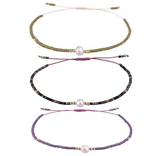 KELITCH 3 Pcs Damen Perle Armbänder Farbe Freundschaft Armbänder Handgemachte Miyuki Perlen Strang Armband Einstellbare Charm Armbänder von KELITCH