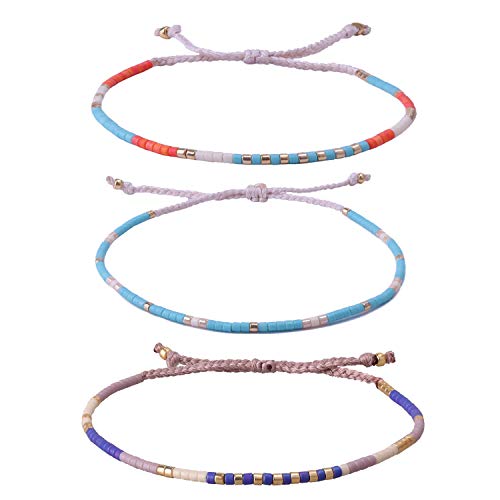 KELITCH 3 Pcs Damen Perle Armbänder Farbe Freundschaft Armbänder Handgemachte Miyuki Perlen Strang Armband Einstellbare Charm Armbänder von KELITCH