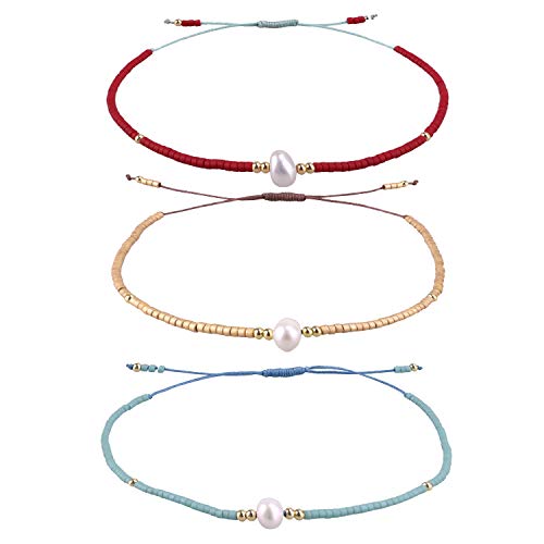 KELITCH 3 Stücke Perlenarmbänder Farbe Miyuki Perlen Charm Freundschaftsarmbänder Handgefertigte verstellbare Armbänder für Frauen Mädchen (02T) von KELITCH