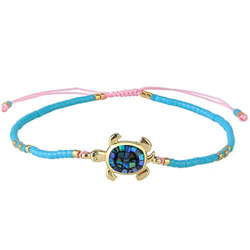 KELITCH Abalone Muschel Perlenarmband Verstellbare Schildkröte Anhänger Rocailles Wickelarmband Freundschaft Armreifen Schmuck (Blau K) von KELITCH