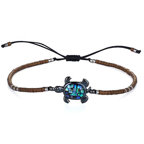 KELITCH Abalone Muschel Perlenarmband verstellbare Schildkröte Anhänger Rocailles Wickelarmband Freundschaft Armreifen Schmuck (Kaffee) von KELITCH