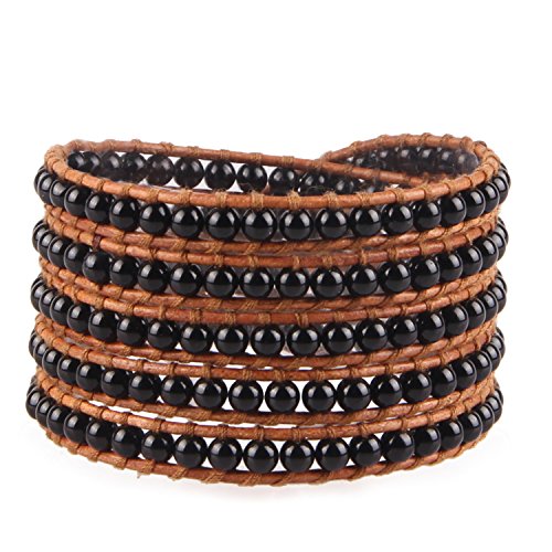 KELITCH Achat 5 Wraps Armbänder Für Damen Hand Woven Leder Perlen Armbänder Multi Strands Armbänder KELITCH Achat 5 Wraps Armbänder Für Damen Hand Woven Leder Perlen Armbänder Multi Strands Armbänder von KELITCH