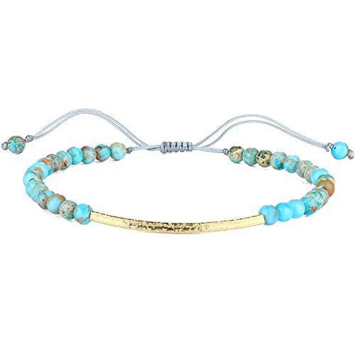 KELITCH Frauen Armband Türkis Achat Perlen Strang Armbänder 925 Gold Überzogene Handgemachte Freundschaft Charme Armreif von KELITCH