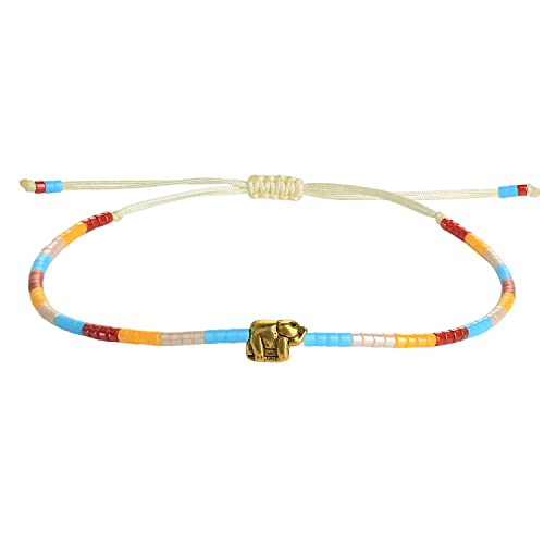 KELITCH Armbänder Damen Armbänder Goldener Elefant Anhänger Miyuki Perlen Baumwolle Linie Reef Knoten für Größenanpassung Mode Schmuck Set von KELITCH