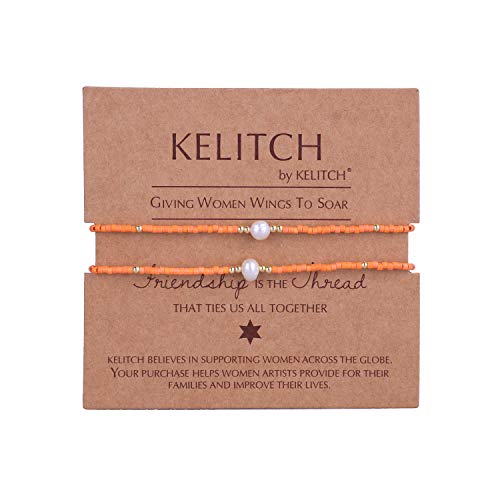 KELITCH 2 Stücke Damen Miyuki Perlen Verstellbare Armbänder Boho Freundschaftsarmbänder Neue Perlenarmbänder Schmuckset (01G) von KELITCH