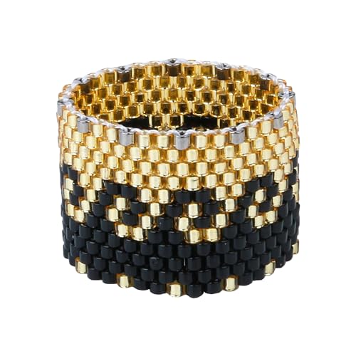 KELITCH Band Ringe Damen Stapelbare Ringe Weben Runde Ring Multicolor Perlen Ringe Urlaub Schmuck von KELITCH