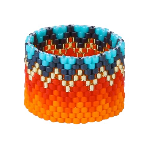 KELITCH Band Ringe Damen Stapelbare Ringe Weben Runde Ring Multicolor Perlen Ringe Urlaub Schmuck von KELITCH