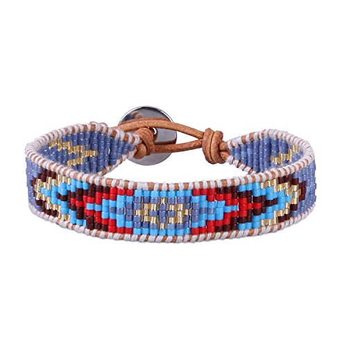 KELITCH Kristall Miyuki Perlen Stretch Freundschaft Armbänder Handgemachte Leder Wrap Armbänder für Frauen (Blau 01) von KELITCH