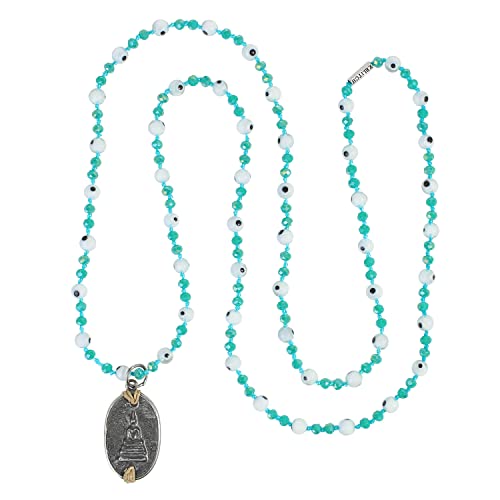 KELITCH Bösen Blick Kristall Halskette Für Damen Lange Perlen Halskette Buddha Amulett Halskette von KELITCH