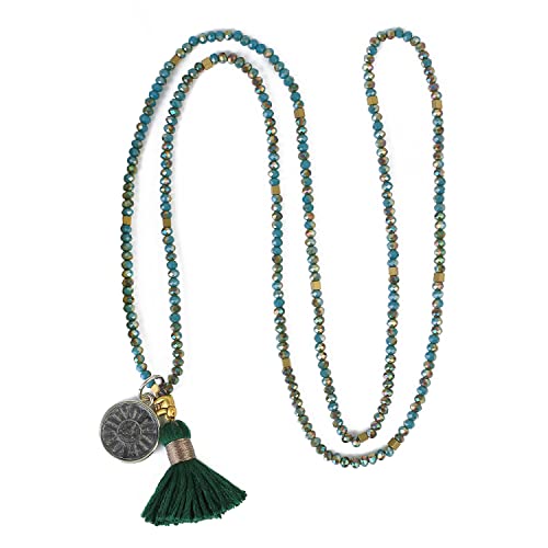 KELITCH Bösen Blick Kristall Halskette Für Damen Lange Perlen Halskette Buddha Amulett Halskette von KELITCH