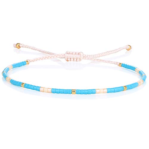 KELITCH Boho-Farbe Kristall Muschel Perlen Freundschaftsarmbänder Handgemachte Strand Armband Armreifen Schmuck Für Frauen (Blau Gold) von KELITCH
