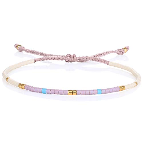 KELITCH Boho-Farbe Kristall Muschel Perlen Freundschaftsarmbänder Handgemachte Strand Armband Armreifen Schmuck Für Frauen (Weiß Lila) von KELITCH