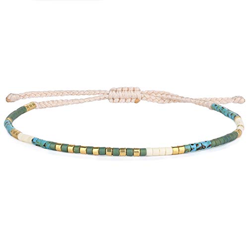 KELITCH Boho-Farbe Kristall Shell Perlen Freundschaft Armbänder Handgemachte Strand Armband Armreifen Schmuck Für Frauen (Blau Grün 88J) von KELITCH