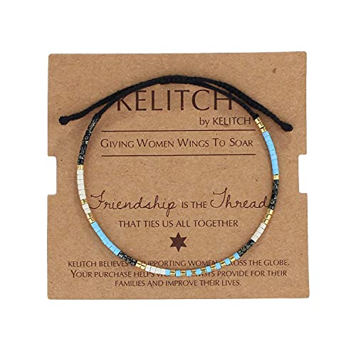 KELITCH Boho-Farbe Kristall Shell Perlen Freundschaft Armbänder Handgemachte Strand Armband Armreifen Schmuck Für Frauen (Blau Schwarz 88L) von KELITCH