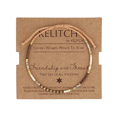 KELITCH Boho-Farbe Kristall Shell Perlen Freundschaft Armbänder Handgemachte Strand Armband Armreifen Schmuck Für Frauen (Kaffee 88M) von KELITCH