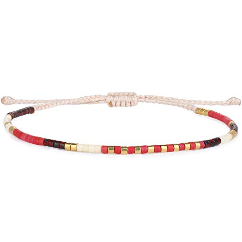 KELITCH Boho-Farbe Kristall Shell Perlen Freundschaft Armbänder Handgemachte Strand Armband Armreifen Schmuck Für Frauen (Rot 88K) von KELITCH