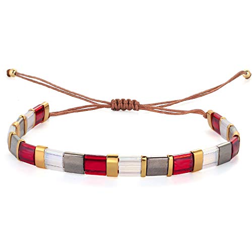 KELITCH Bunt Freundschaft Strecken Armbänder Süßigkeiten Miyuki Perlen Armbänder Gemischt Strang Armbänder - Rot Grau 01B von KELITCH