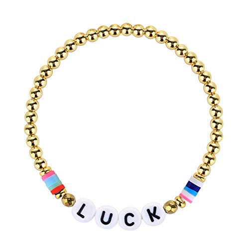 KELITCH Bunte Elastische Armbänder Gold Metall Perlen Armbänder Gemischte Alphabet Perlen Charm Armbänder (Luck 5E0) von KELITCH
