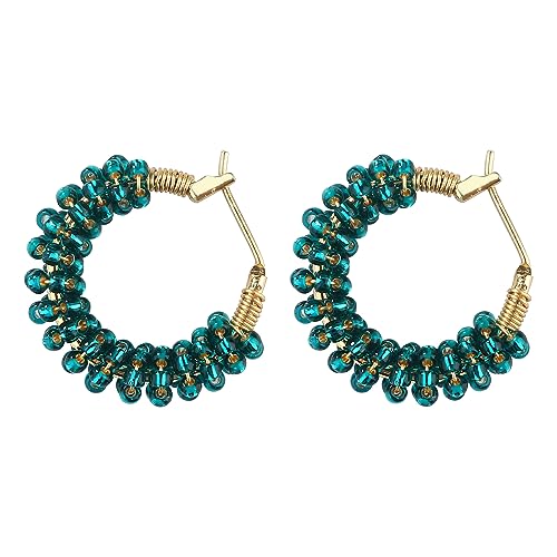 KELITCH Bunte Perlen Ohrringe Runde Hoop Ohrringe 18K Gold Huggie Ohrring für Damen von KELITCH