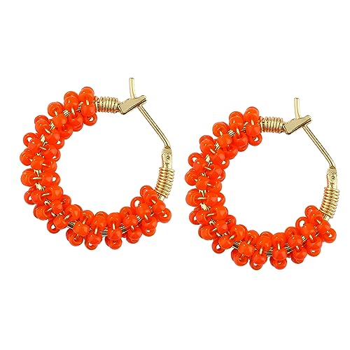 KELITCH Bunte Perlen Ohrringe Runde Hoop Ohrringe 18K Gold Huggie Ohrring für Damen von KELITCH