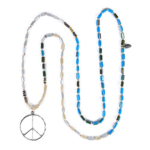 KELITCH Friedenszeichen Anhänger Halsketten Neue Kristallketten Lange Damen Halsketten Ovale Holzperlenkette von KELITCH