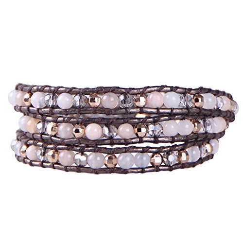 KELITCH Strang Armbänder Personalisiert Zum Männer Frau Blau Lapis Lazuli 3 Wickeln Leder Um Armband (064) von KELITCH