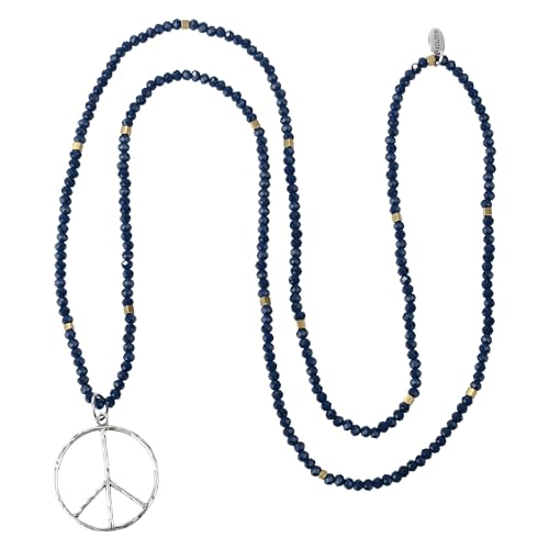 KELITCH Classic Peace Anhänger Halskette Love Hippie Frosted Crystal Beaded Halsketten (Blau C) von KELITCH