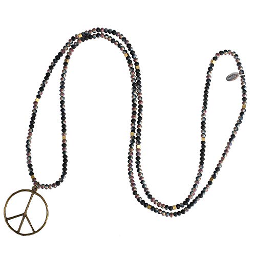 KELITCH Classic Peace Anhänger Halskette Love Hippie Frosted Crystal Beaded Halsketten (Buntes T) von KELITCH